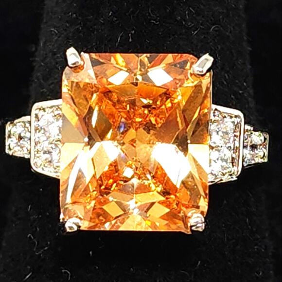 Princess Cut Champagne & Cubic Zirconia Rose Gold Ring Gift Silver Womens Size 7 - Picture 1 of 11